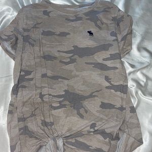 Pink camo shirt with tie in the front